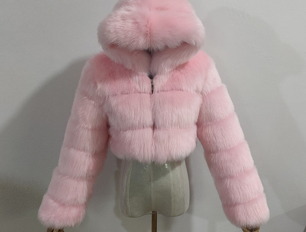 Short Hood Fox Fur mink Coat