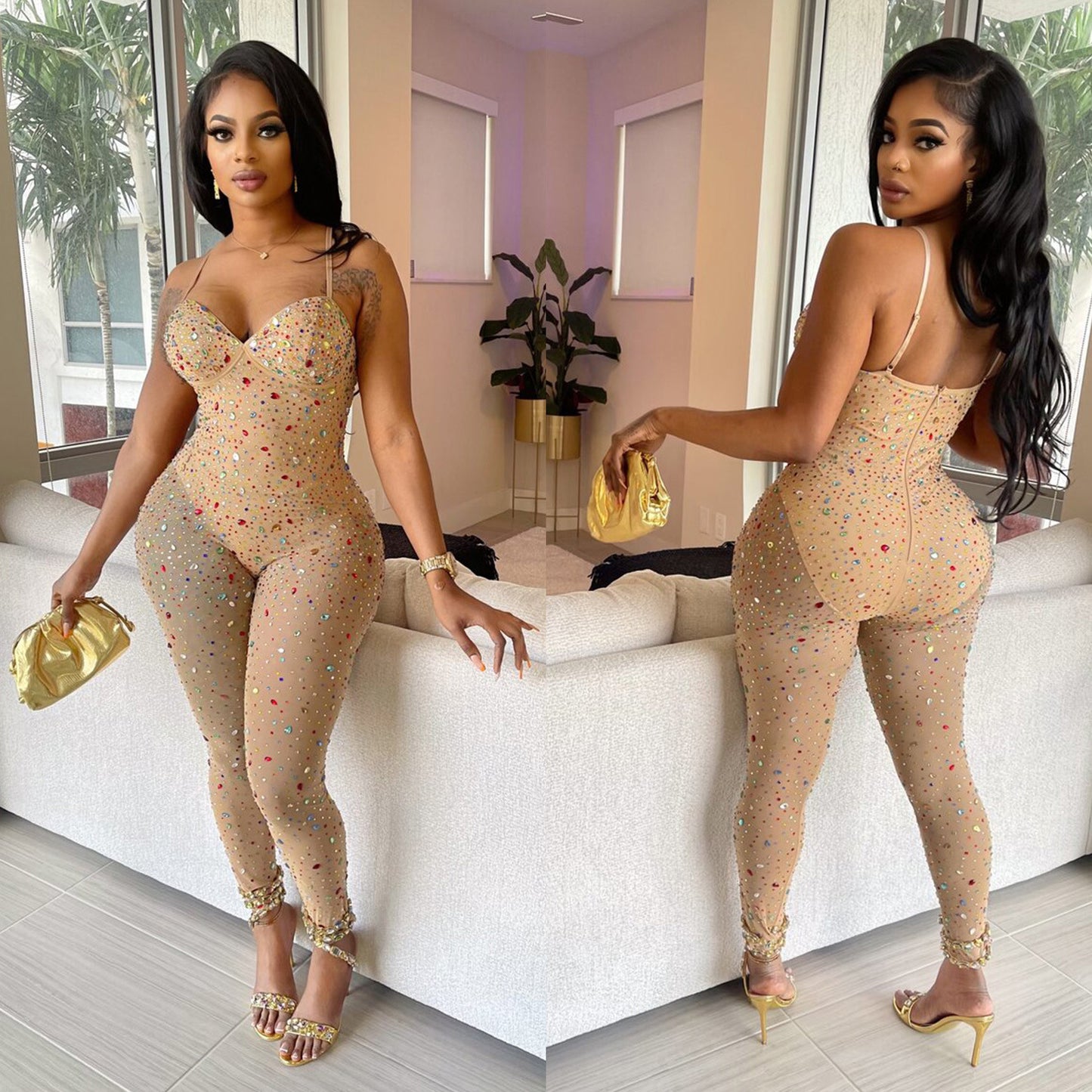 Rhinestone Pants Jumpsuit