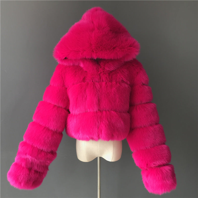 Short Hood Fox Fur mink Coat