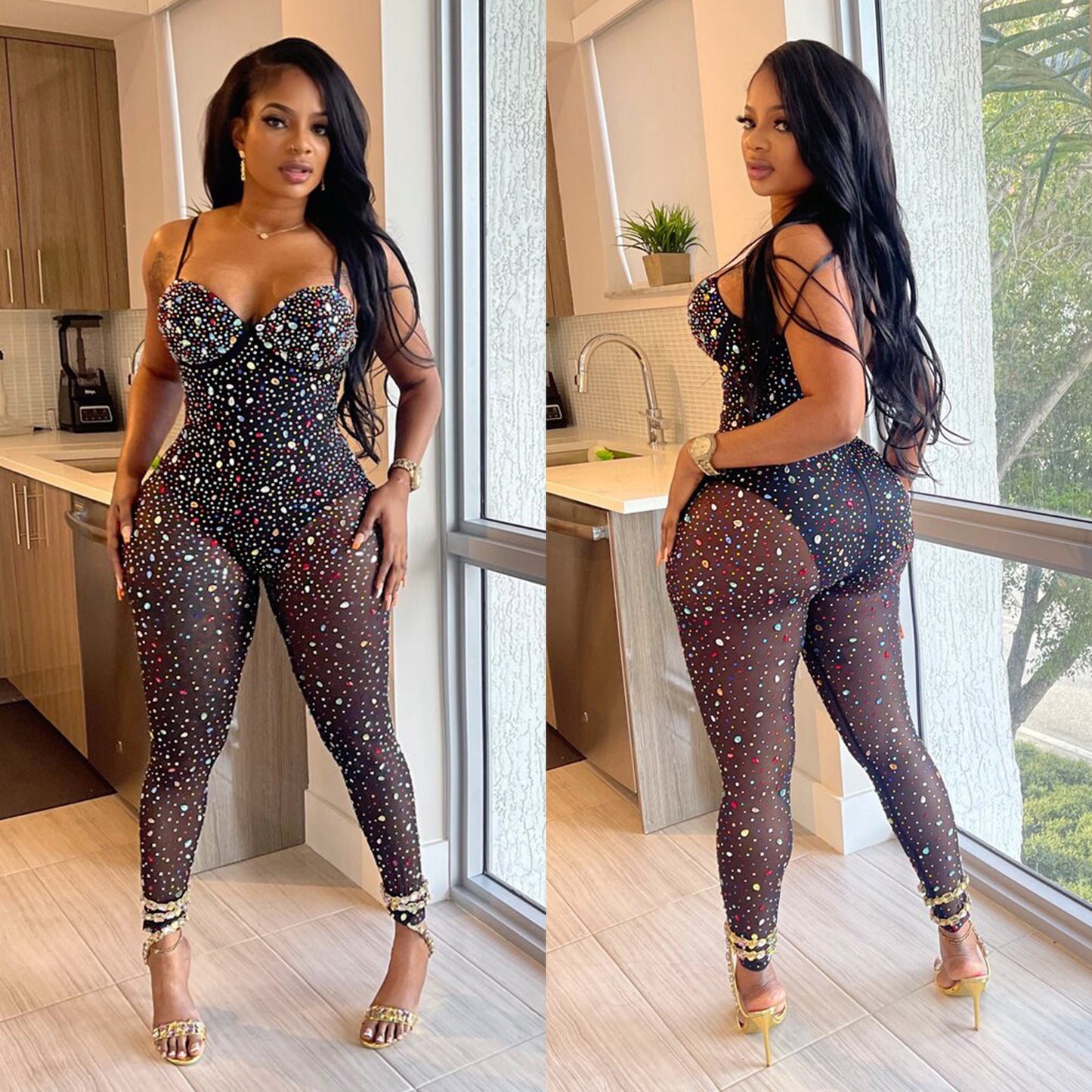 Rhinestone Pants Jumpsuit