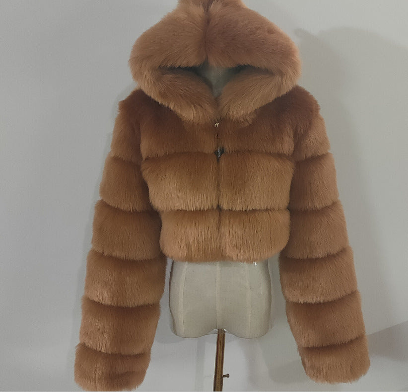 Short Hood Fox Fur mink Coat