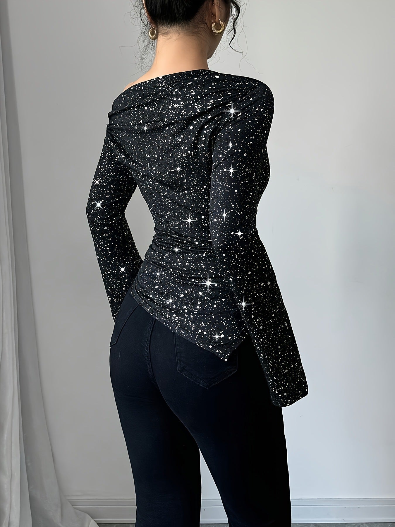 Midnight Sparkle One-Shoulder Top