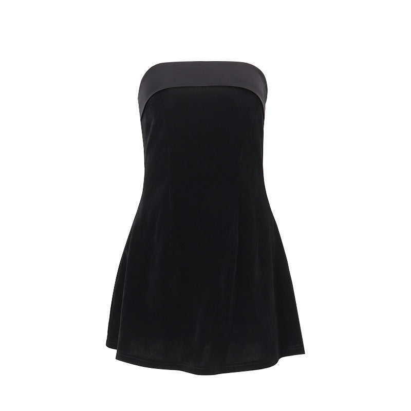 Ins Slim Tube-top Dress Fashion Zipper A-line Short Dress