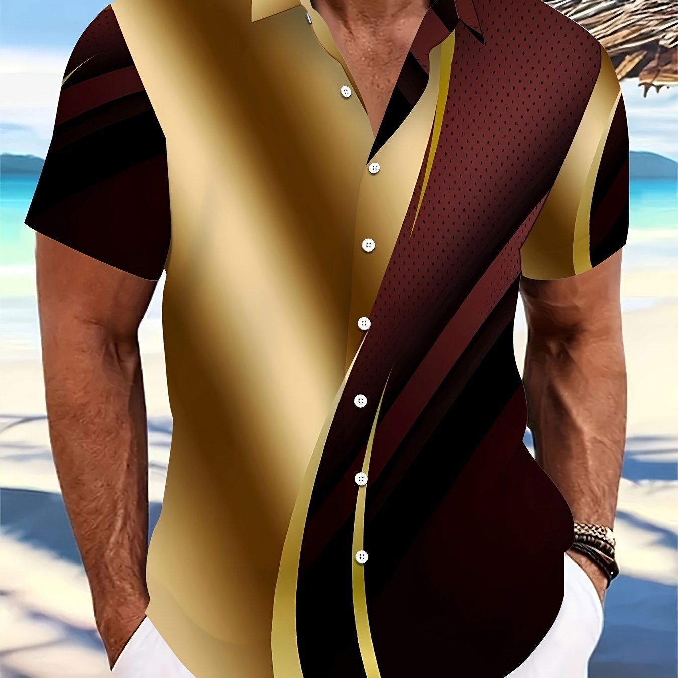 Resort Luxe Colorblock Button-Up Shirt