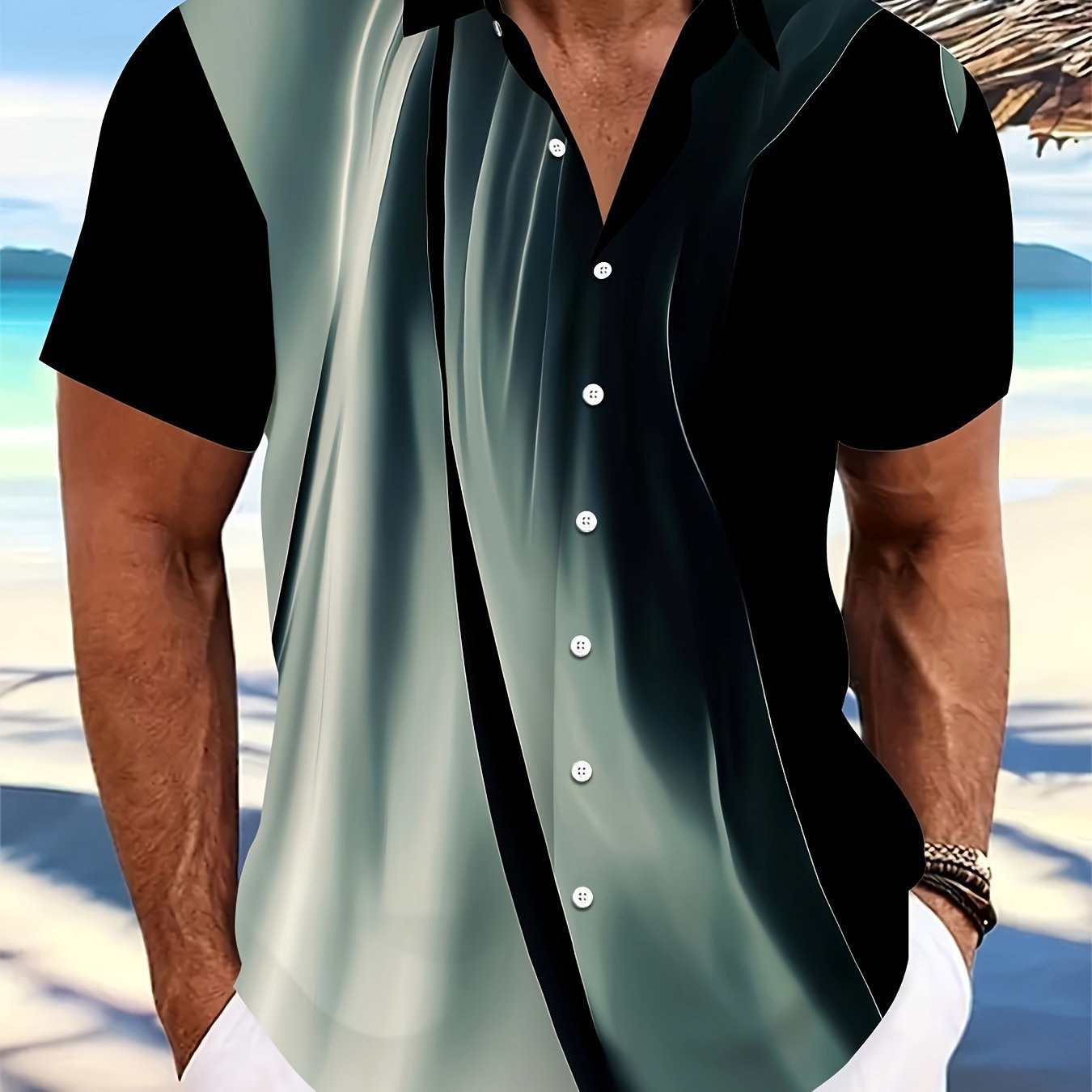 Resort Luxe Colorblock Button-Up Shirt