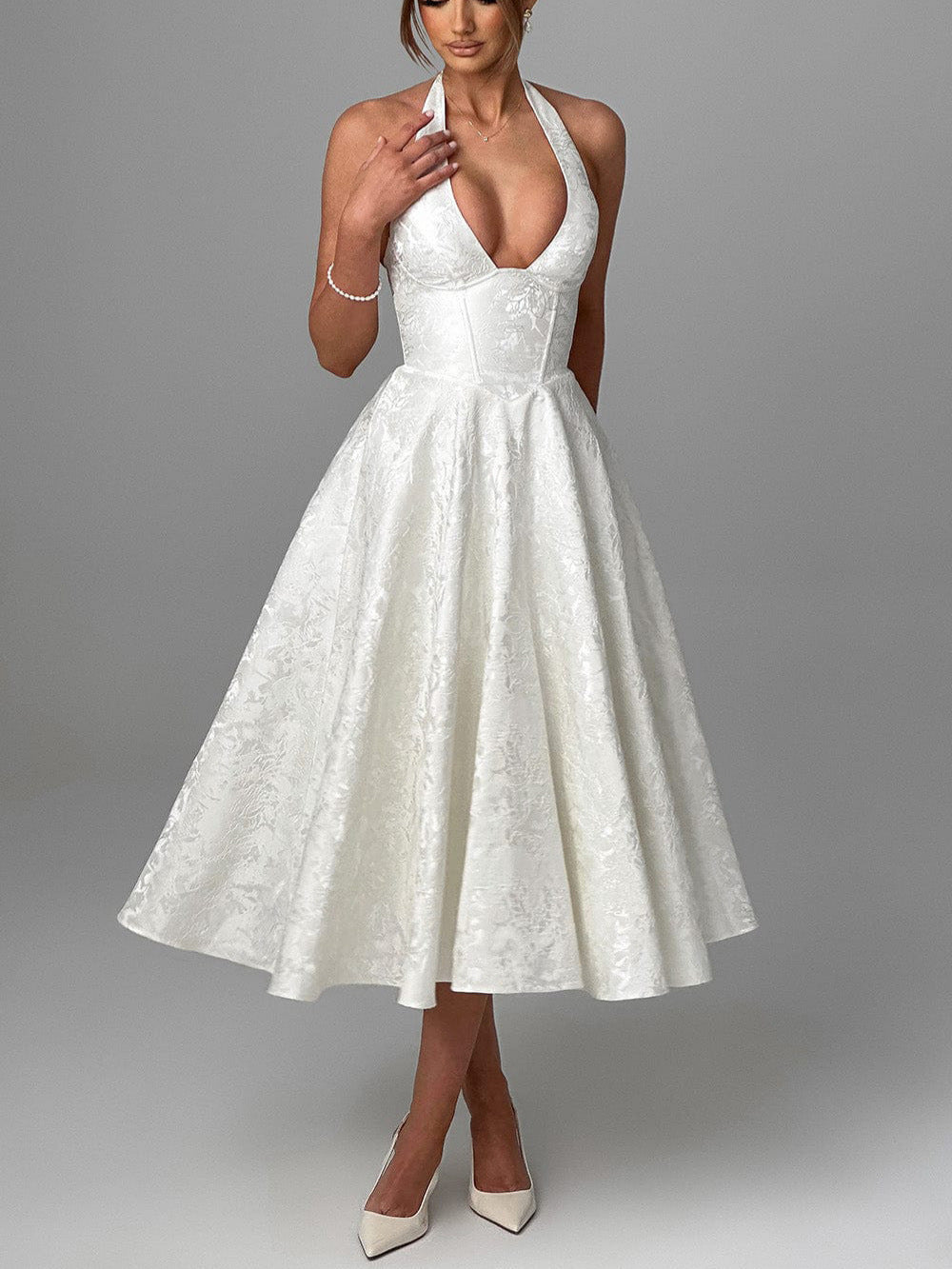 Golden Bloom Halter Midi Dress