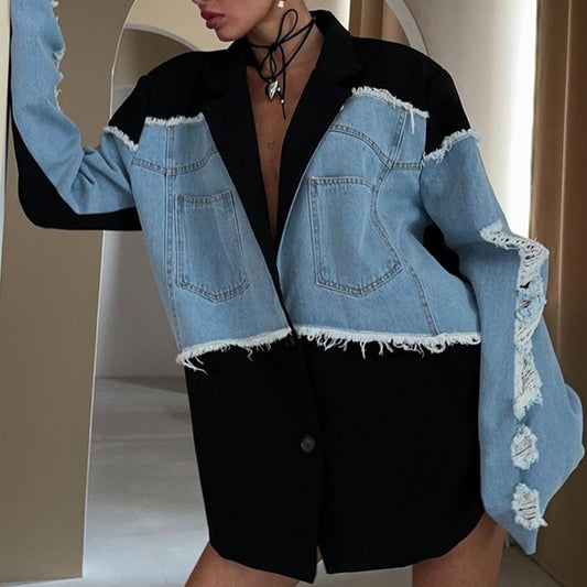 Retro And Trendy Denim Patchwork Jacket